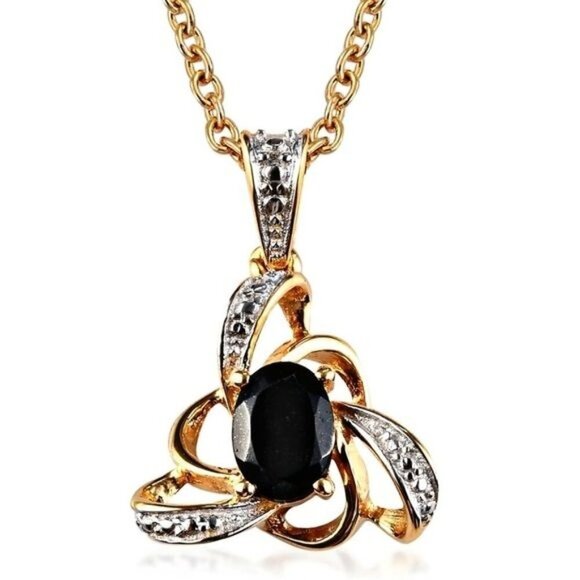 Australian Black Tourmaline ✦ Celtic Pendant ✦ .75CTW ✦ 14K/925 ✦ 20" Chain NWT - Picture 1 of 5